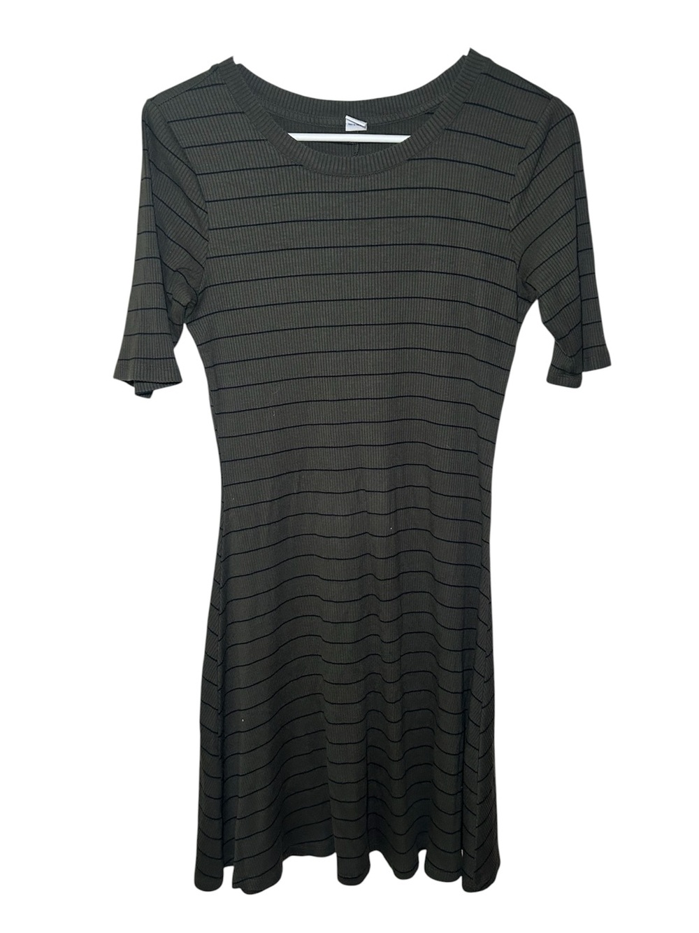 Old Navy Classic Dark Green Black Striped Women Dress Casual Short Sleeve Small